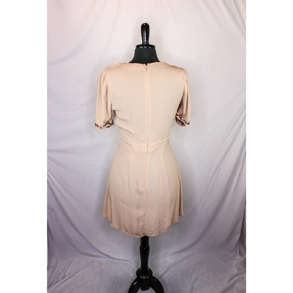 Blue Rain Dress Embroidered Mini Tan Floral Size M - Picture 3 of 4